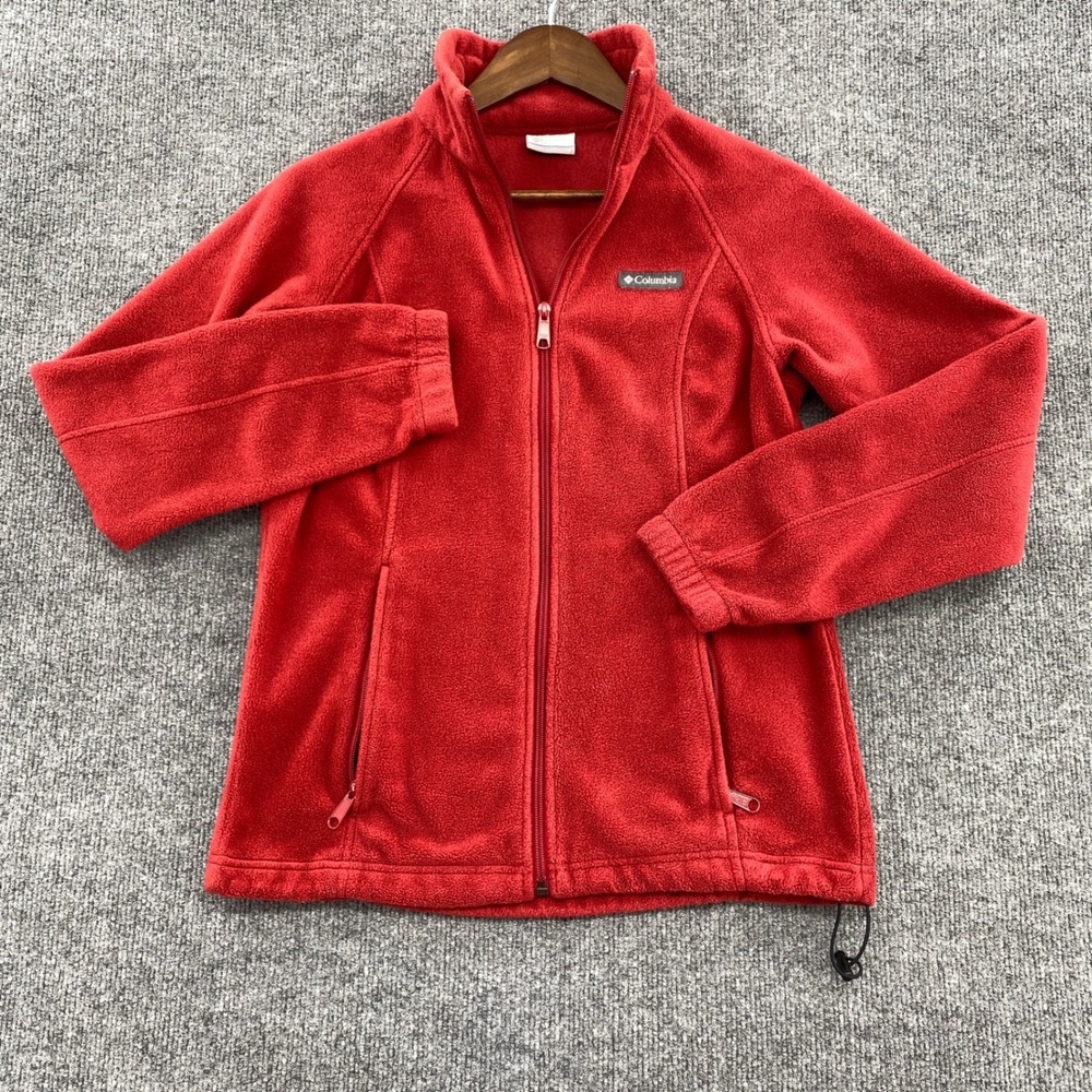 Columbia Fleece Jacket Womens Small Red Full Zip Benton Springs Outdoor Hiking